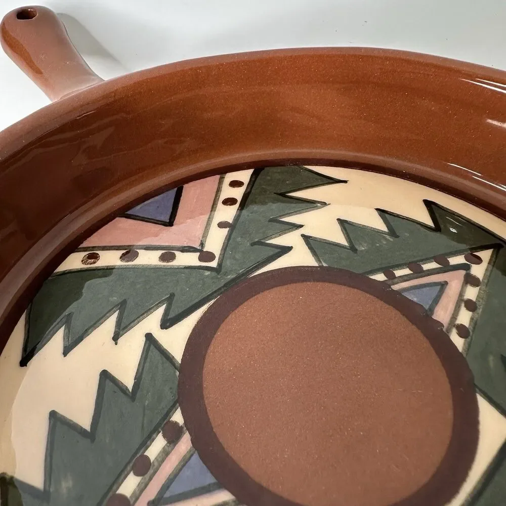 Southwest Style Glazed Pottery Skillet Studio Art Signed Folk Art Decor Handmade